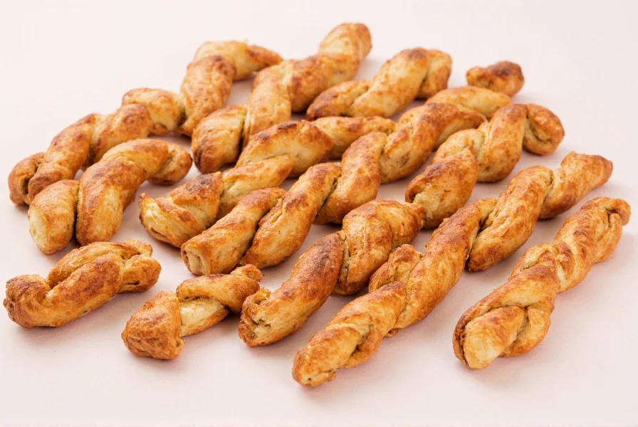 Assortment of cinnamon twists showing different sizes and shapes