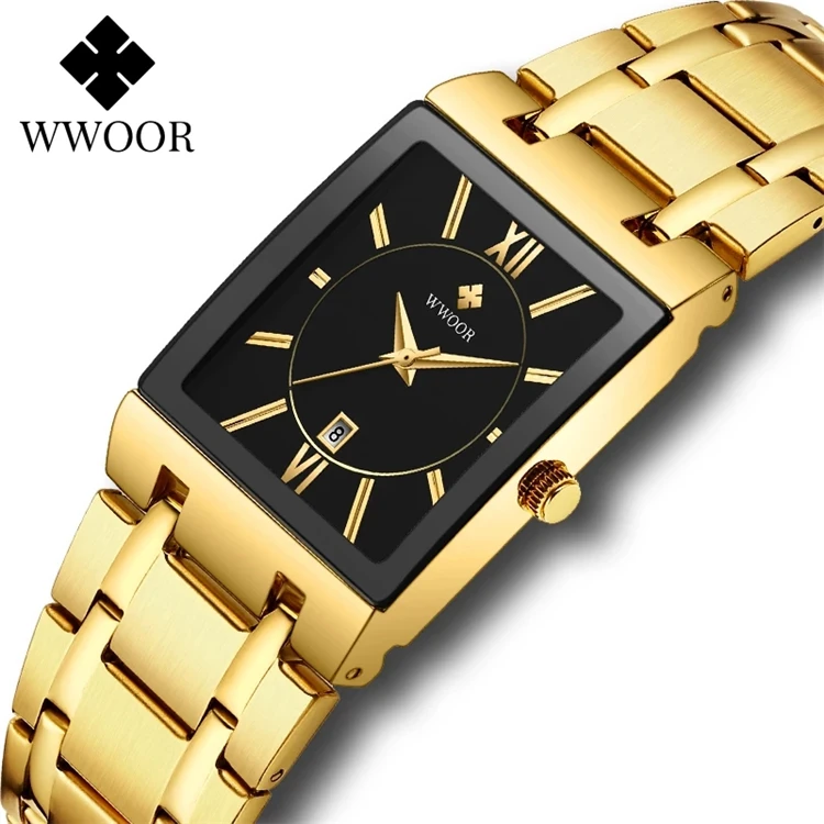 

Relogio Masculino WWOOR watch 8858 Gold Black Quartz Wrist Watch For Men Fashion Casual Clock Male Dropshipping Square watch