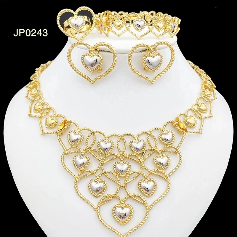 

juepei 24k gold plated jewelry heart to heart pendant necklace dubai Wedding jewelry set