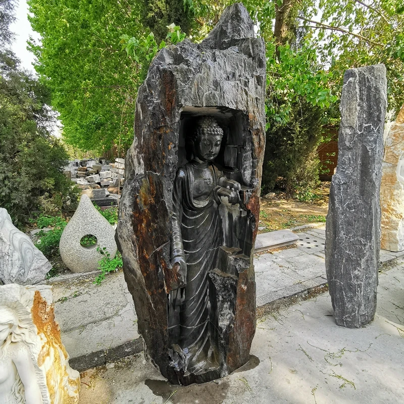outdoor garden large black stone basalt buddha statues