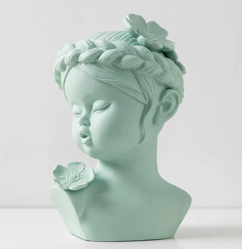 创意艺术陶瓷天使雕塑头家居装饰女婴雕像客厅小雕像婚礼生日礼物