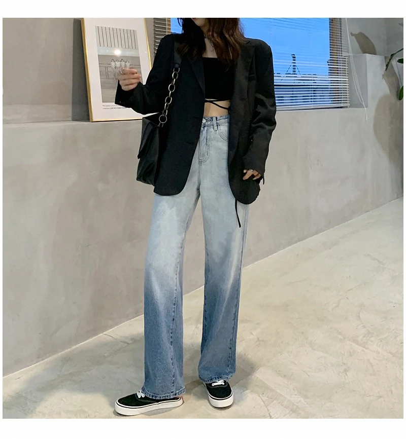 

OEM service loose wide leg jeans women high street style white and blue gradient pants high waist beggar jeans