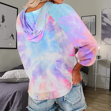 

Wholesale Fashion INS Queen Womens Tie Dye Sweatshirt Pullover Hoodies Longsleeve Drawstring With Pocket, Colourful