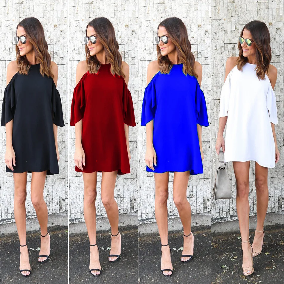 

WW-1286 Women's Pure Color Off-the-shoulder Raglan Sleeve Sexy Dress Short Off Shoulder Dresses Summer Sexy women, Customized color