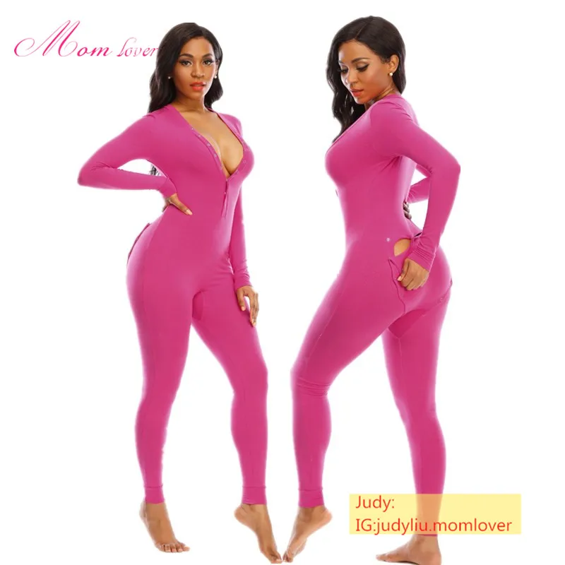 

slumber party onesie Custom logo cotton balck red pink oneise open butt pajamas for women onesie pajamas with butt flap