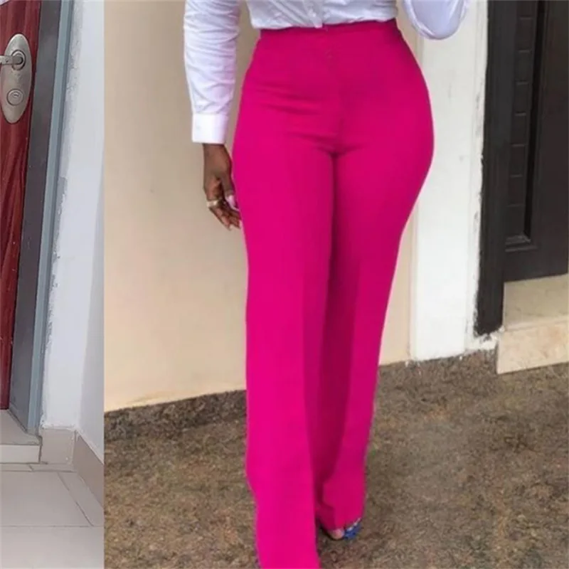 

All Match Slim High Waist Zipper Casual Rose Red Lady Wide Leg Pants