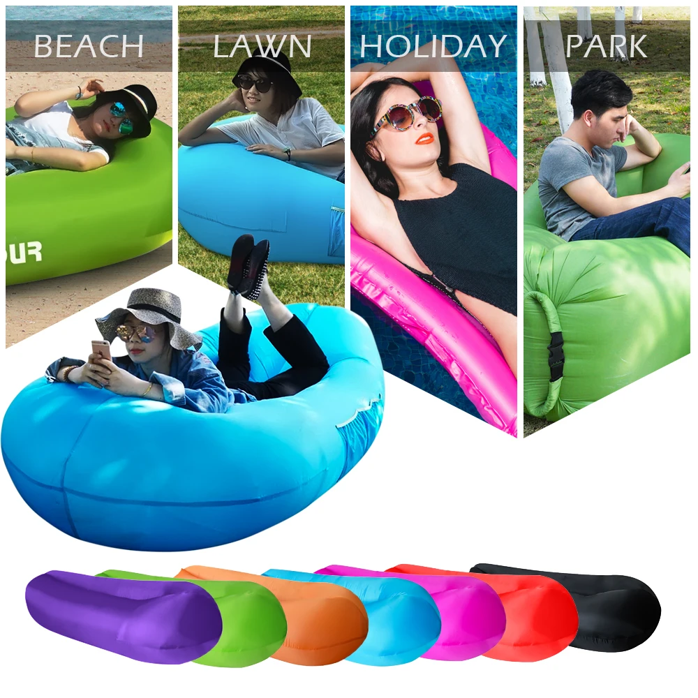 

Travel Camping Inflatable Air Lazy Sofa Lounger Sleeping Bed Air Filling Sun Lounger Bag Beach Inflatable Sofa Chair