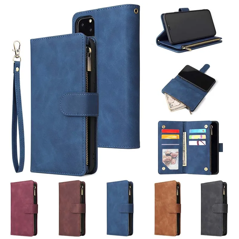 

Zipper Flip Wallet Leather Phone Case With Card Slot For iPhone 11 Pro Max For Huawei Mate 30 Pro For Samsung Note 10 Pro