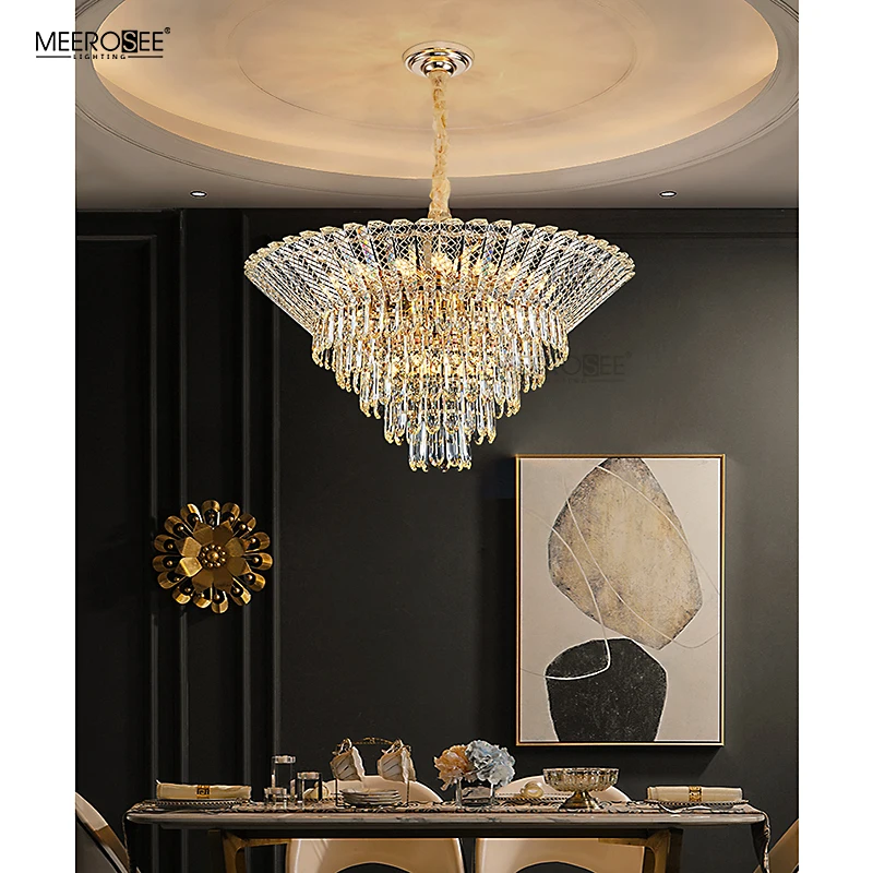 MEEROSEE Crystal Pendant Light Round Shape Living Room Light Crystal Hanging Light for Home MD92899