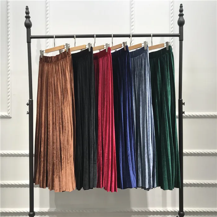 

Fashion velvet pleated women half skirts, Black,gray,wine red,green,navy,brown