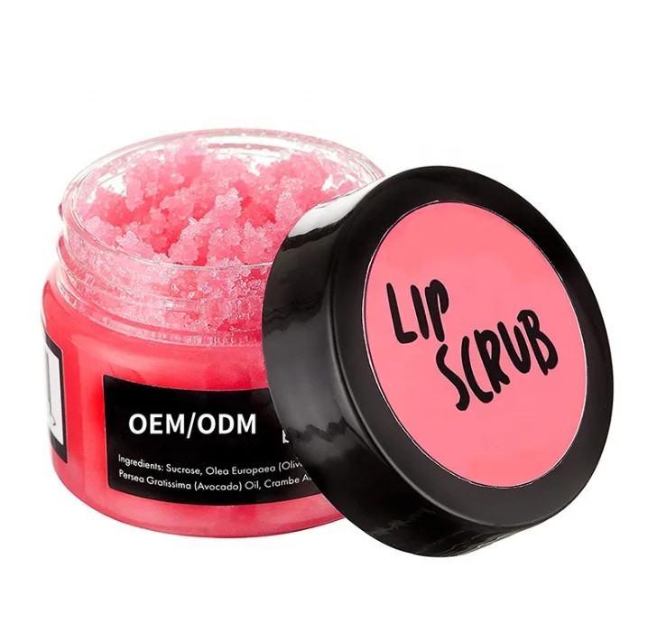 

OEM Rose sugar natural lemon strawberry flavor vegan organic private label container lip scrub, 7 colors