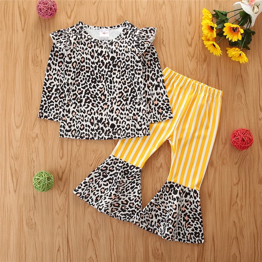 

B54547A Cross-border kids clothing fashion little girls leopard pants sets, Shown