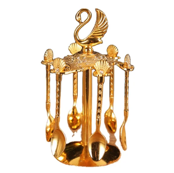 

Creative western food spoon cutlery set rack golden spoon set Coffee spoon set