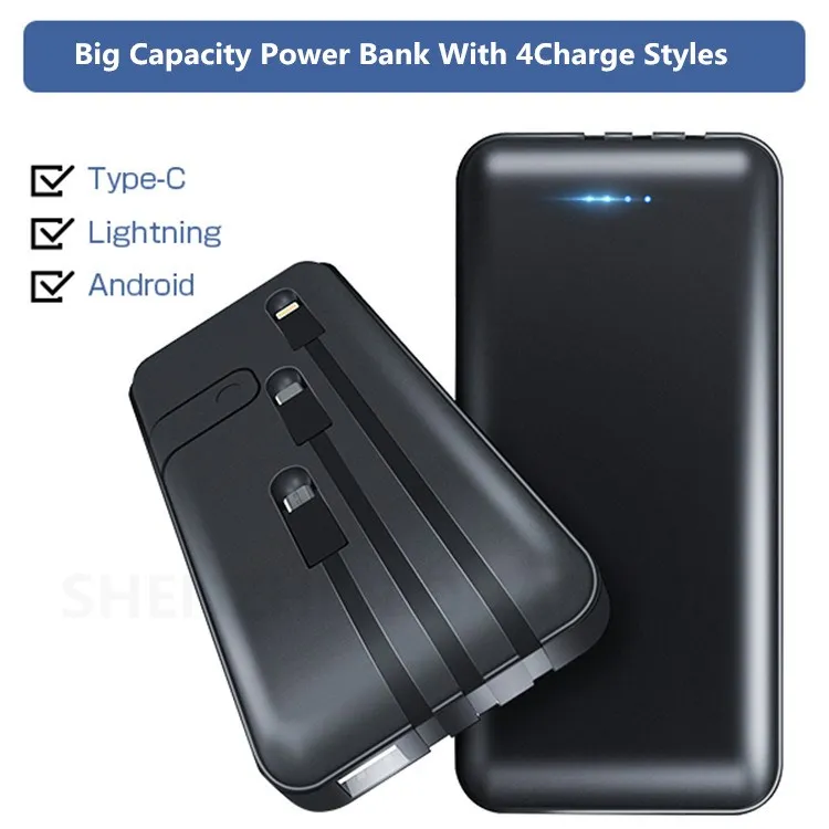 10000mAh Portable Charger Ultra Slim Power Bank 4 Output 1 Input External Battery Pack with Phone Holder for Iphone 11Pro Max