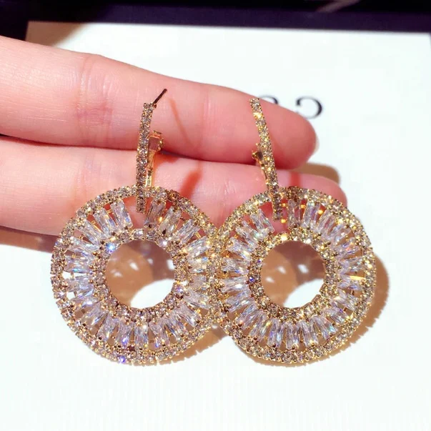 

New Rhinestone Dangle Earrings For Women Exaggerated Crystal Big Circle Earrings Fashion Jewelry Female, Picture shows