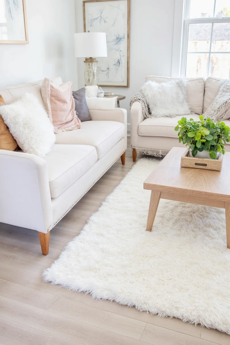 Open-concept living space with defined rug zone