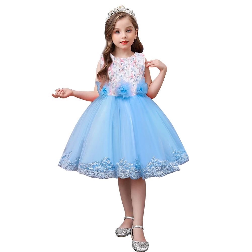 

New elegant children's evening dress for little girls pink flower gown for 6 years old girls lace birthday party dresses