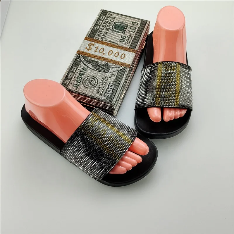

JDS12-1 Trendy Sandals Matching Money Handbag Summer Rhinestone Sandal And Purse Match Sets, As picture or custom