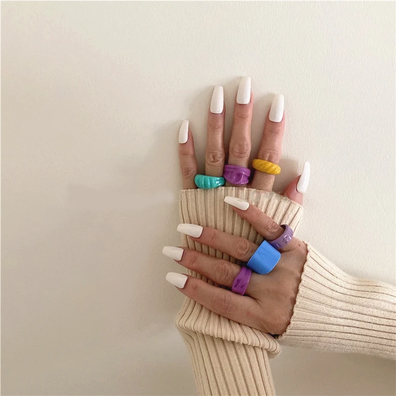 

JUHU 2021 Fashion Best Selling Acrylic Acetate Simple clear resin ring colorful Ring Resin Link Ring Jewelry Wholesale