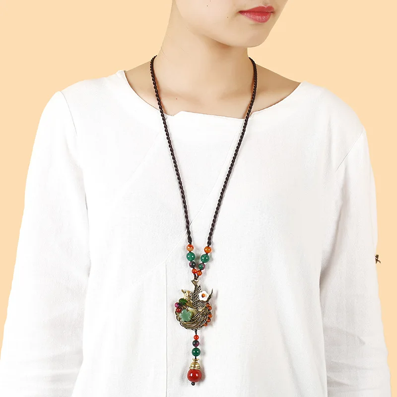 

Fashion pendant long necklace retro ethnic style happy eyebrows all-match sweater chain