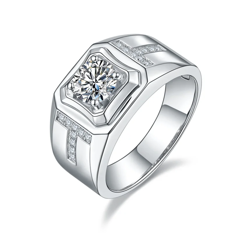

fine jewelry 925 sterling silver 1 Carat VVS D diamond moissanite men rings, Silver color