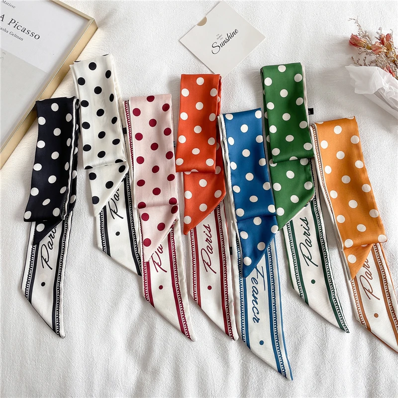 

2021 Women Silk Scarf Print Female Luxury Lady's Bag Tie Ribbons Headband Accessories Summer NewSkinny Hair Neck Scarves