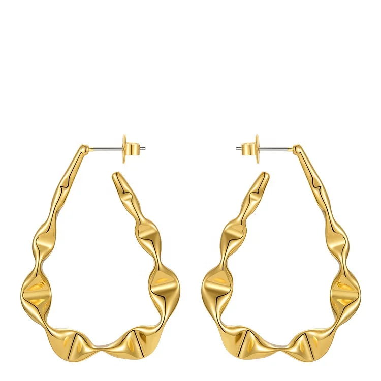 

Latest High Quality 18K Gold Plated Brass Jewelry Pleated Twisted V-shaped Hoop Fashion Earrings E211273