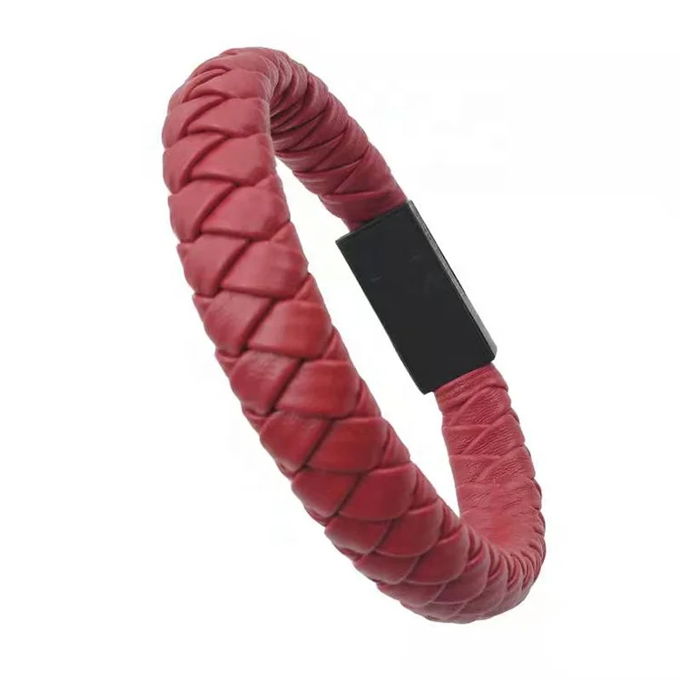 

Charging Cable Bracelet for Men Portable Micro Leather Android Charger USB Wristband (M)