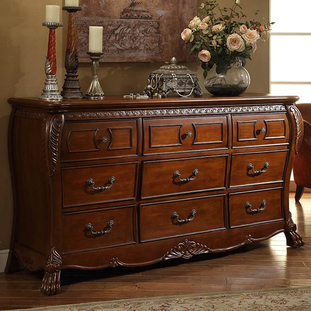 
E221Bedroom Luxury Classic Dressing Table American Antique Solid Wood Chest Drawer 