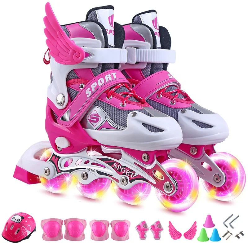 

In Stock ready to ship Inline skates shoes Children's roller skates shoes suit with PVC/PU flashing wheels, Blue,red,pink