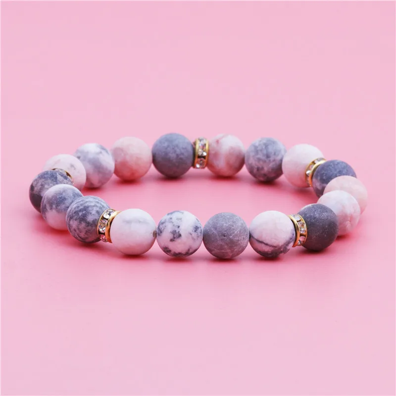 

10mm Wholesale Handmade Frosted Natural Beaded Pink Beads Gemstone Crystal Stone Beaded Bracelet