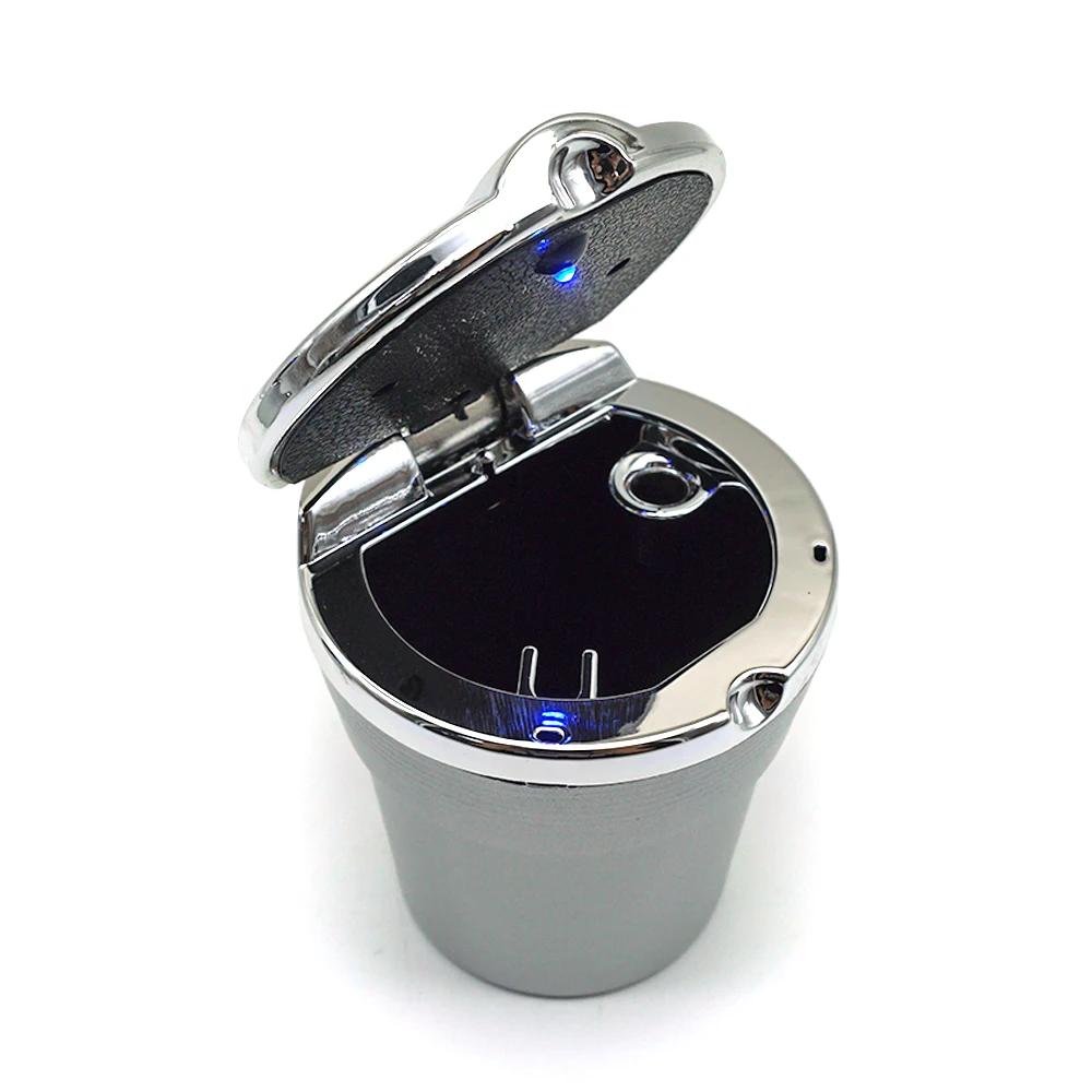 

Blue LED Light Indicator Car Cigarette Ash Tray Smokeless Vehicle Cigar Ashtray with Lid for Car Cup Holder, Black, silver, white and gold