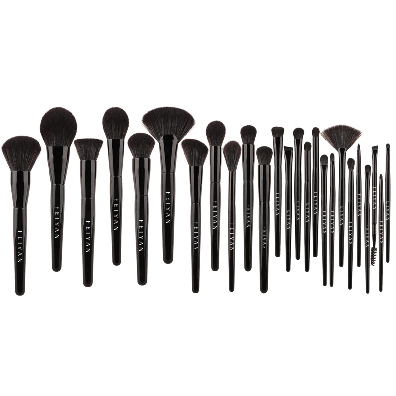 

FEIYAN Low MOQ Private Label Premium Custom Wooden Handle 40 pcs Full Black Best Quality Professional Luxury Makeup Brush Set