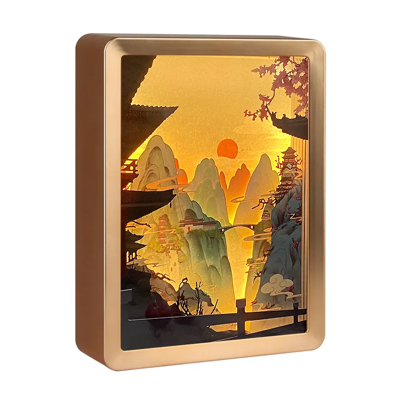 

Holiday Event Night Light Shadow TSZDDFJ Memorial Creative Crafts Gifts Landscape Painting Paper Sculpture Fram Home Decoration, Golden