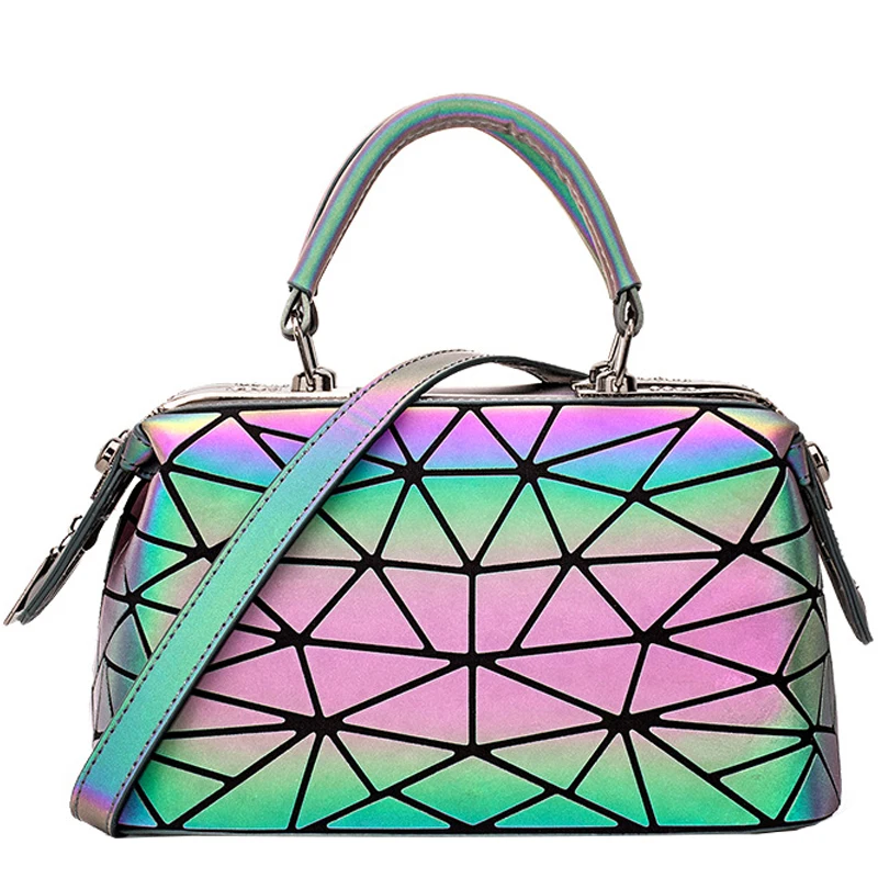 

Lovevook 2022 brand designer geometric luminous shoulder hand bags ladies fashion pu leather reflective luminous women handbags