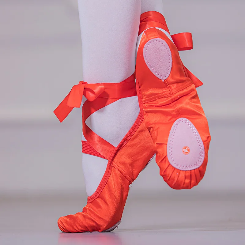 Girls Shoes Ballet Purple Satin Ballet Dance Shoes Kids Split Suede Sole Foldable Soft Practice Shoes  