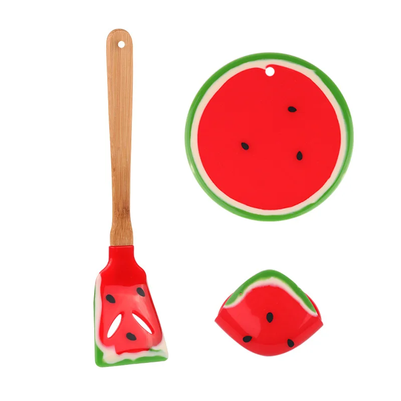 

Cuten Backwerkzeuge Silikon 3 PCS PACK Kitchen tools Non-Stick Heat-Resistant Silicone mat shovel pot clip kitchen utensil set, Watermelon