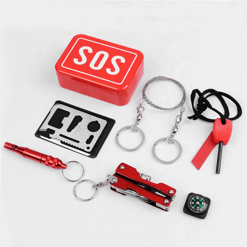 

AJOTEQPT Oem Mini Small Multi Function Survival Tool Kit Pocket Set Gear Professional Waterproof Family Outside Outdoor, Red
