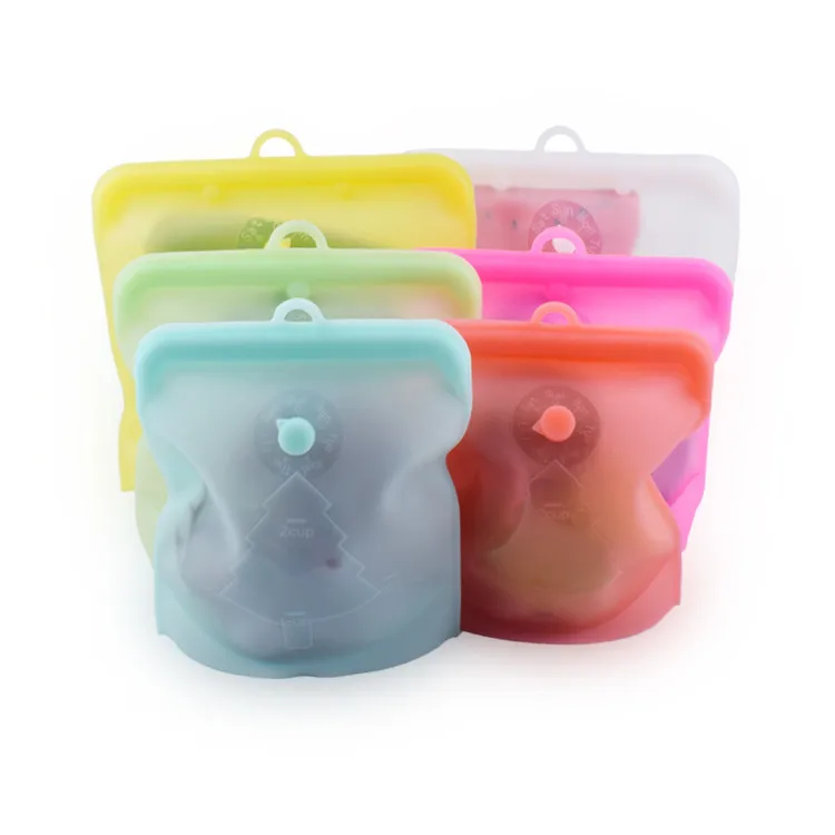 

2021 Hot New Washable Breast Milk Storage Bags 500ml Silicone Food Fridge Fruits Fresh Bag