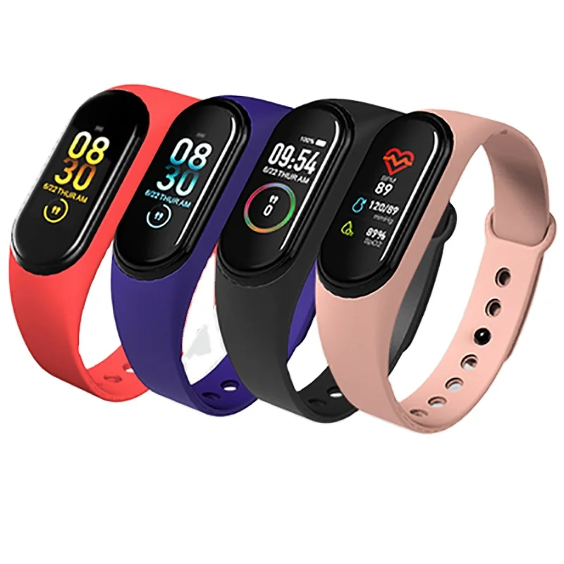 

M4 Smart Watch Band 4 Fitness Tracker Sport Heart Rate Blood Pressure Blue Tooth Waterproof Monitor Smartwatch Pk M3, Black red blue grey