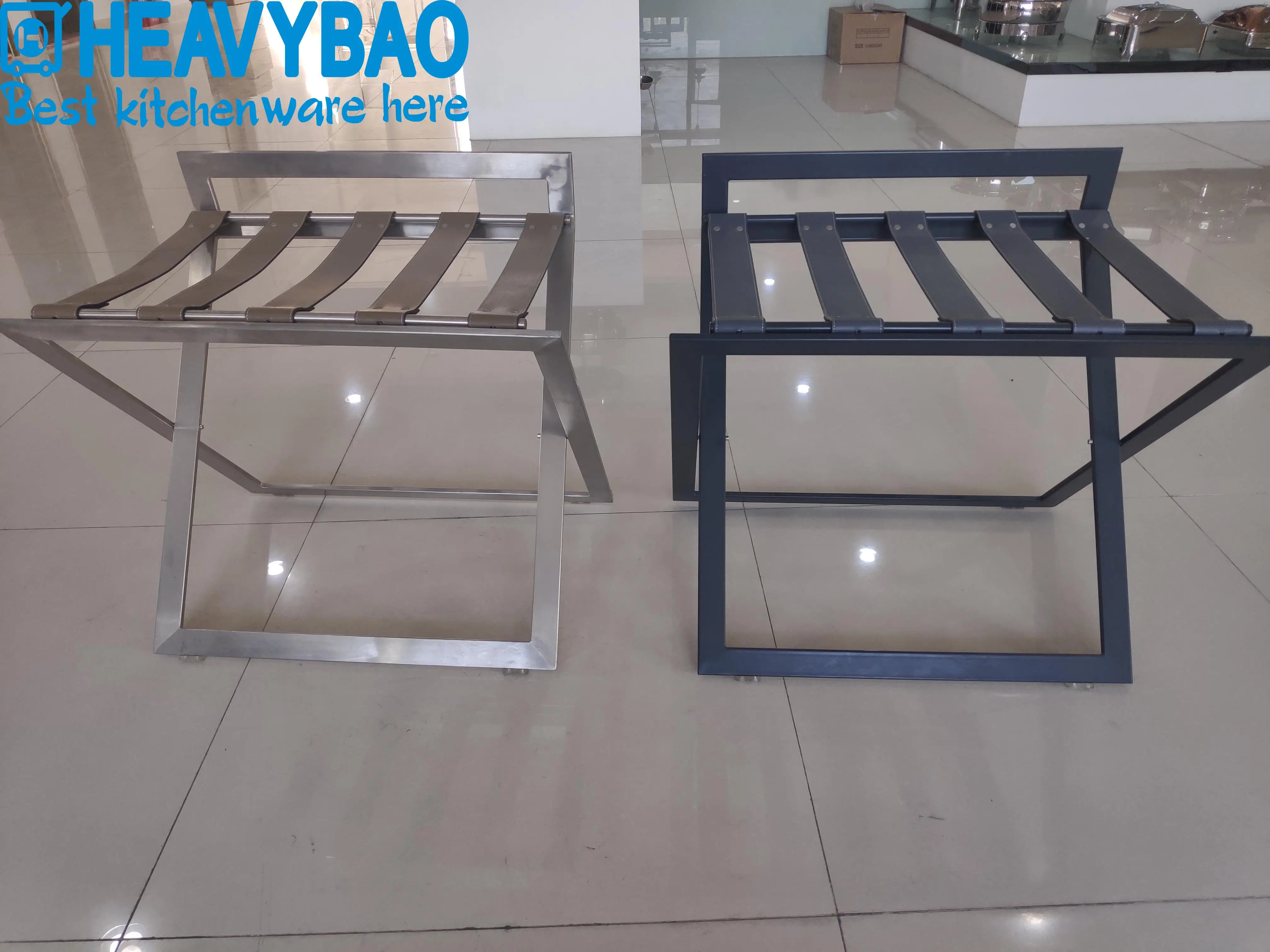 
Heavybao High Quality Hotel And Restaurant Stainless Steel Universal Luggage Rack With PU Belt 