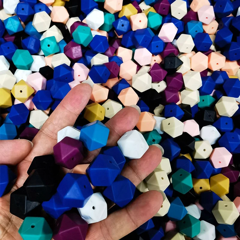 

99 Colors In Stock 14mm 17mm Loose Hexagon Silicone Beads For Bulk Food Grade Bpa Free Baby Silicone Teething Beads For Jewelry