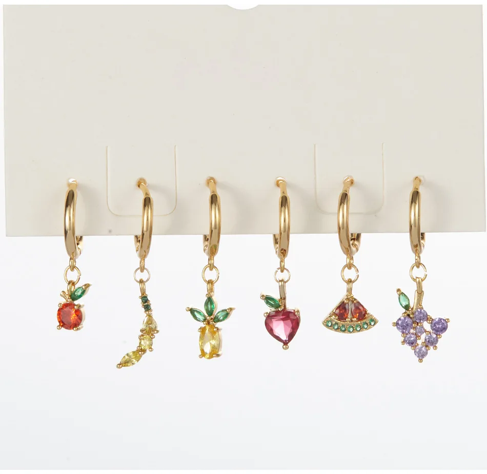 

18k Gold Plated Summer Tropical fruit Strawberry zirconium Drop Earrings for women Girl, Golden