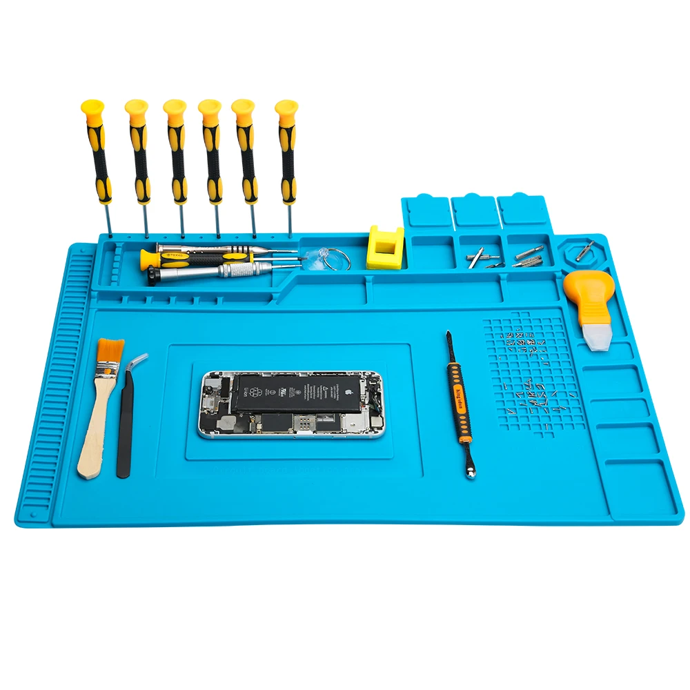 

Heat Resistant Silicone Desk Mat BGA Soldering Insulation Platform Desk Pad Magnetic Repair Tool Mat for Watch Cell Phone, Blue