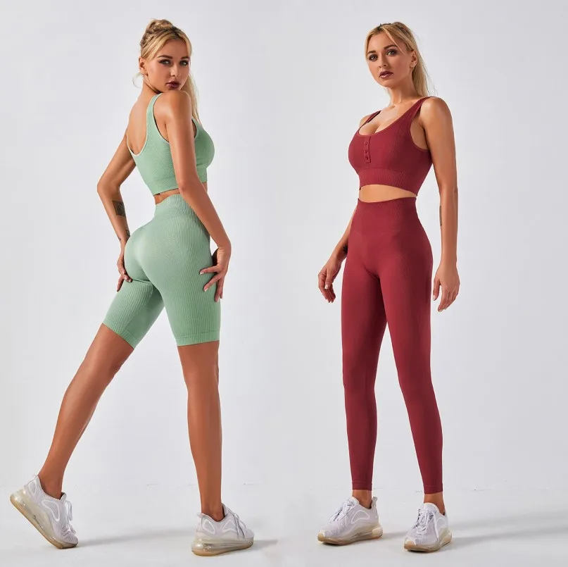 

3 pcs Yoga Set Women Seamless Fitness Wear Sport Gym Suits Wear Running Clothes, Pink green red blue black