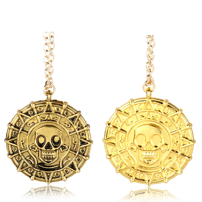 

High Quality Fashion Retro Pirates of the Caribbean Aztec Gold Coins Skull Necklace