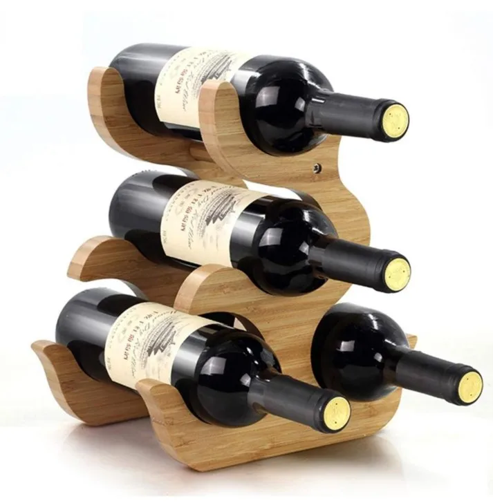 

2020 new creative bamboo household wine bottle rack on the table, Wood color