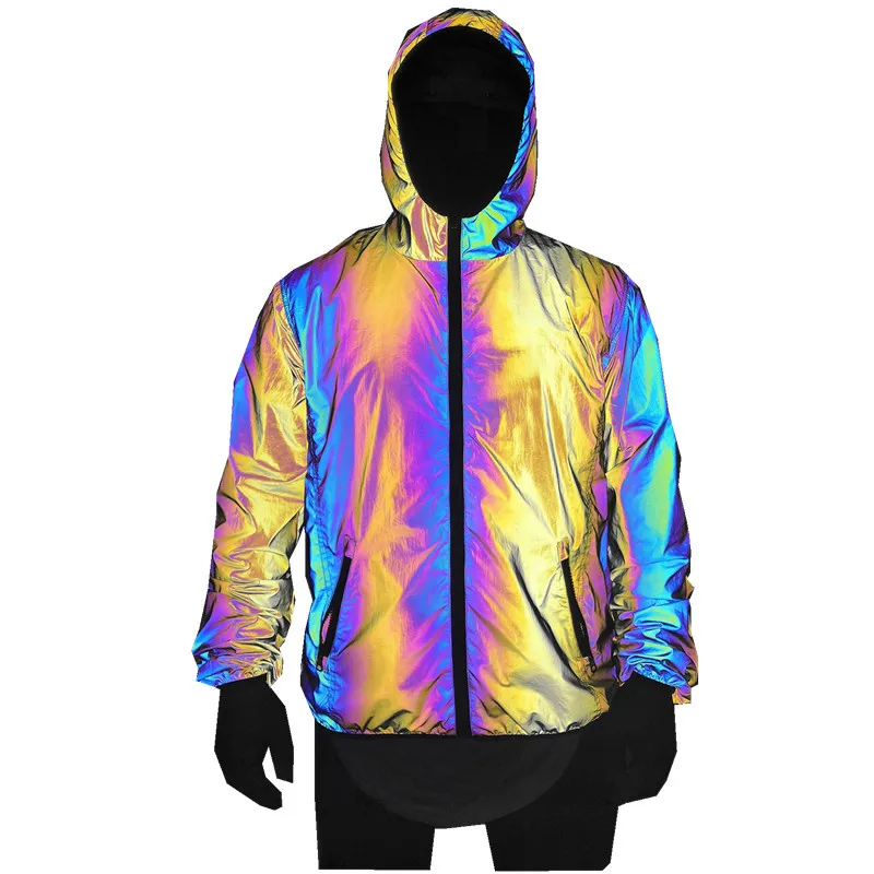 

Elva Quality streetwear custom reflective rainbow jackets puffer coat men