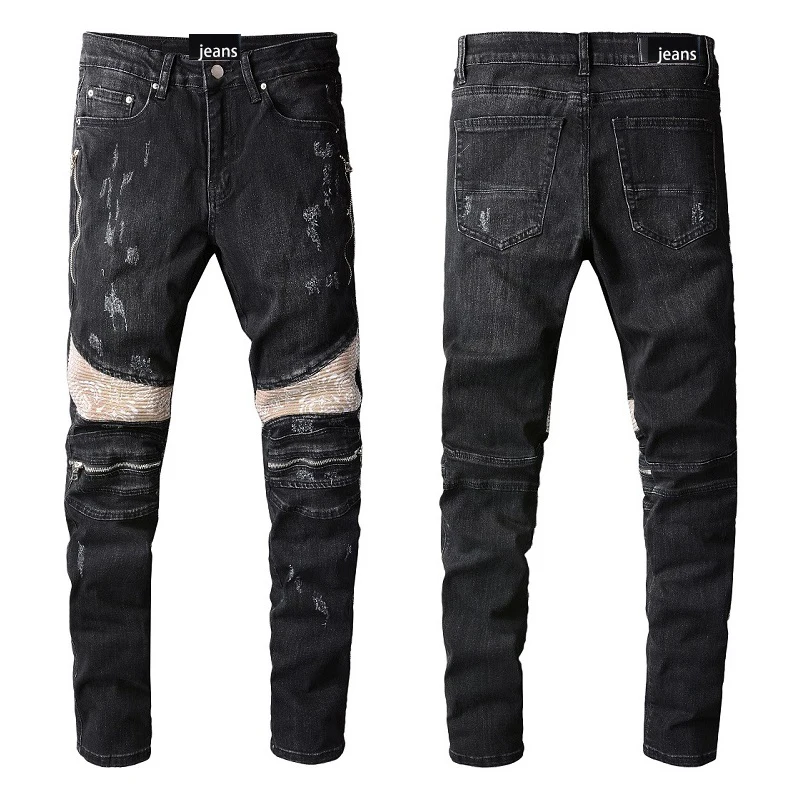 

Custom man jean boot cut work long jeans motorbike sport men vintage denim jeans, Black