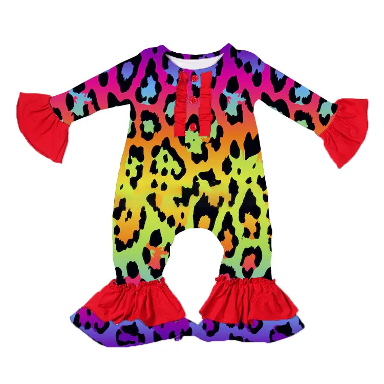 

Kid clothing vendors long sleeve baby jumpsuit colorful leopard print baby romper girl clothes